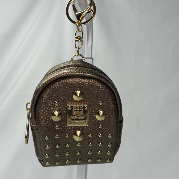 Gold Studded Bronze Mini Backpack Keychain FOB Bag Charm - Picture 3 of 9